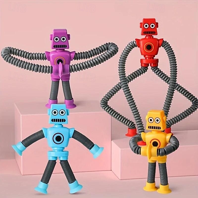 DIY Telescopic Tube Portable Versatile Cartoon Robot Decompressing Toy, Popular Creative Sensory Toy With Suction Cups, Halloween Decor, Thanksgiving, Christmas Gift