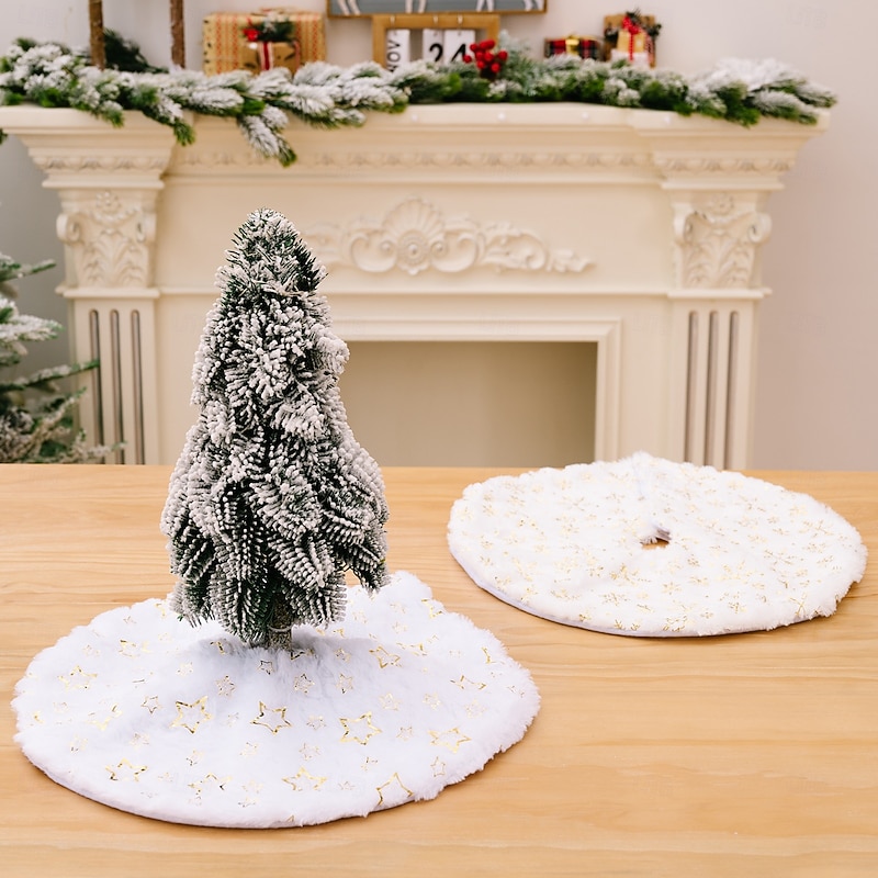 Christmas Tree Skirt - 38cm White with Snowflakes and Sequins, Mini Tree Decoration, Festive Atmosphere Enhancer, Elegant Holiday Decor