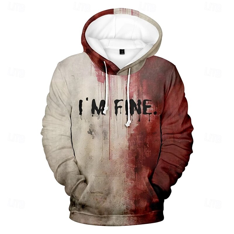 Halloween I'm Fine Hoodie Pullover Anime 3D Front Pocket Graphic For Couple's Men's Women's Adults' Halloween Carnival Masquerade 3D Print Party Casual Daily2