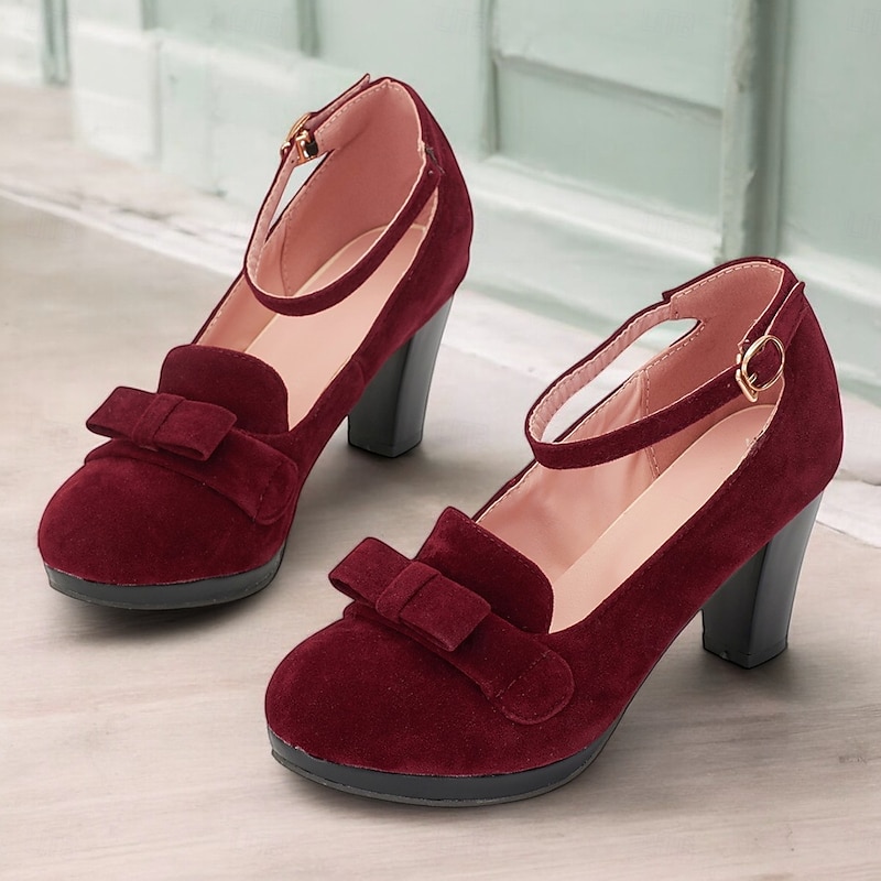 Women's Green Suede Mary Jane Heels with Bow Detail - Vintage-Inspired Platform Shoes for Special Occasions2
