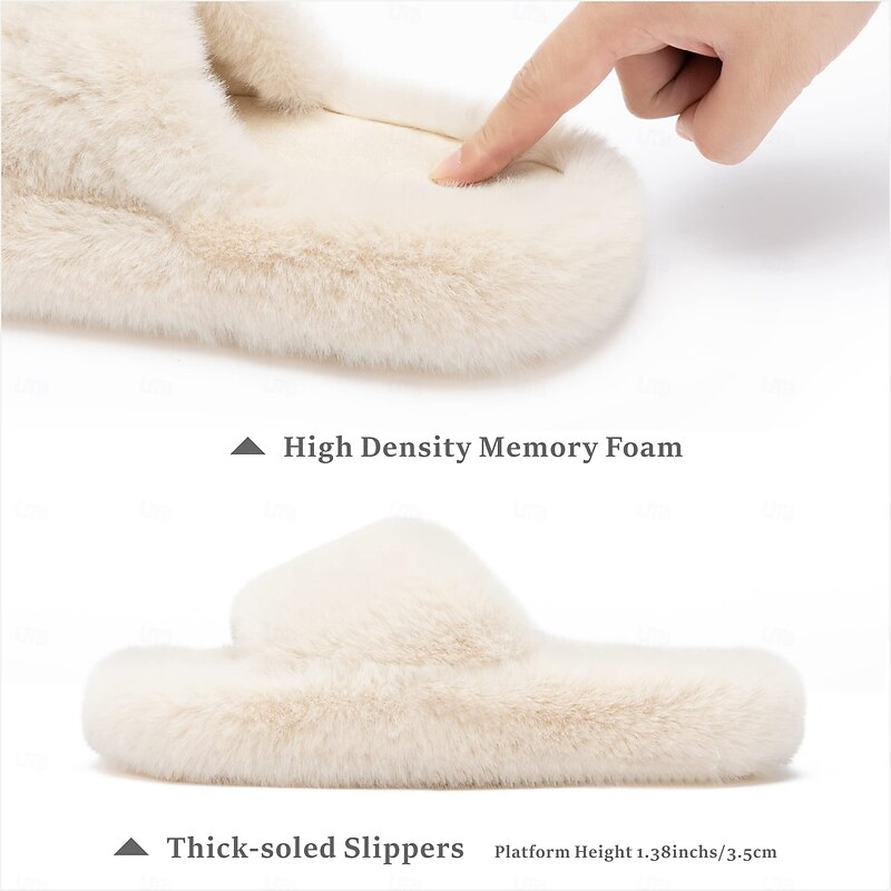 Women's Memory Foam Slippers Fuzzy Plush Faux Fur Lined Slide Shoes with Anti-Skid Sole Comfy House and Bedroom Slippers Trendy Gift Idea3