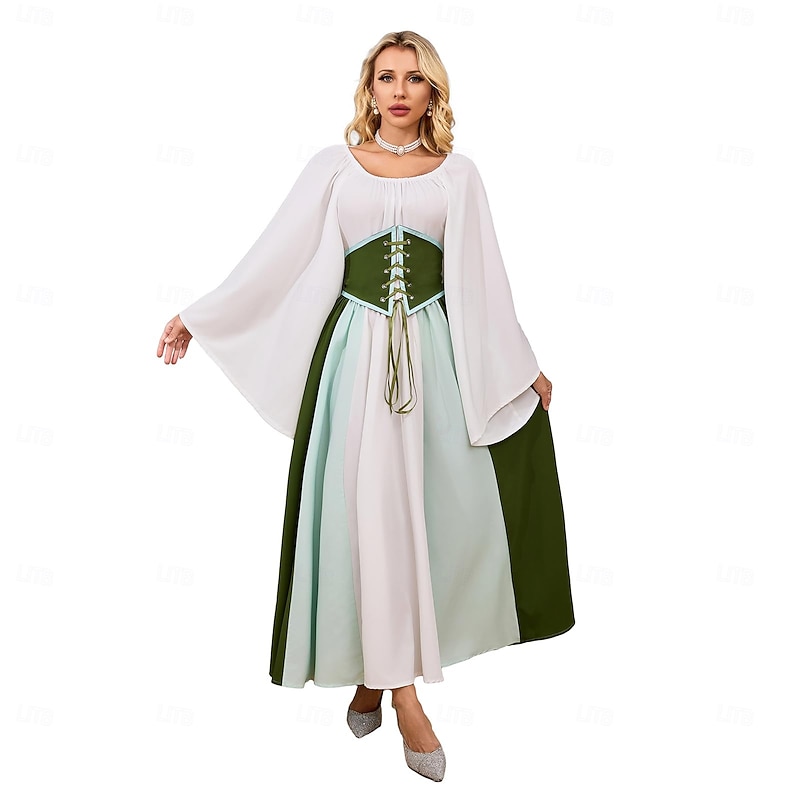 Retro Vintage Medieval Renaissance Dress Regency Inspired Dress Elf Viking Elven Fancy Dress Women's Celtic Pirate Fantasy Halloween Carnival Masquerade Party LARP Ren Faire Adults' Dress2