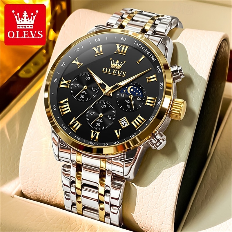 New Olevs Olevs Brand Fashion Trend Men'S Business Watch Luminous Chronograph Calendar 24-Hour Indication Multifunction Quartz Watch Casual Waterproof Sports Men'S Steel Band Wristwatch