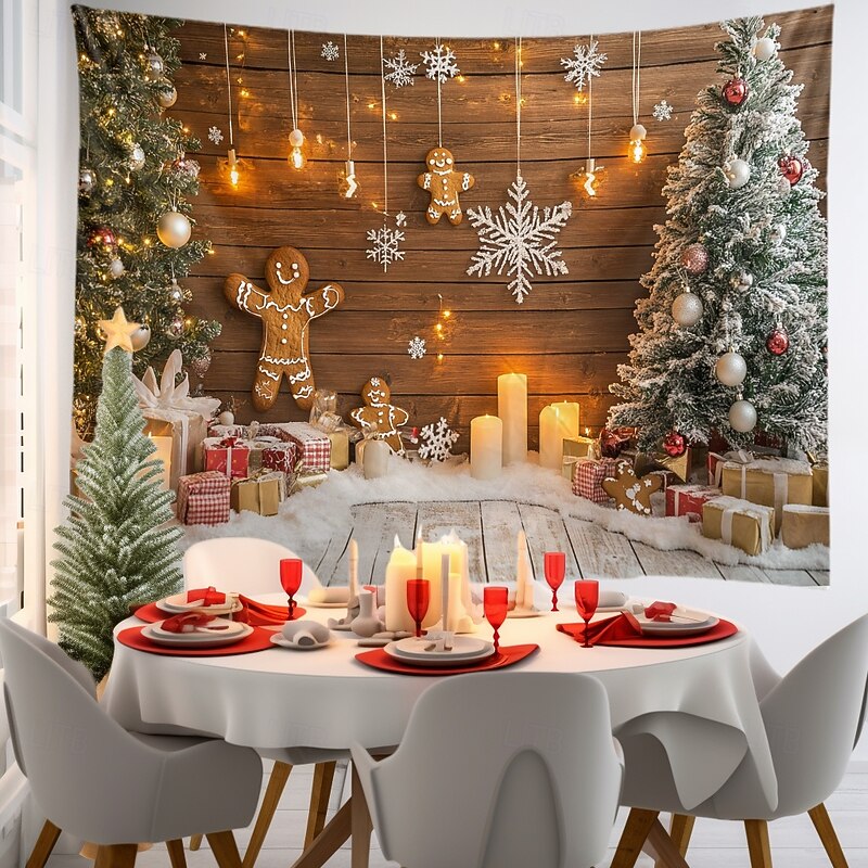 Christmas Decorations Shinning Lights Effect Hanging Tapestry Wall Art Large Tapestry Mural Decor Photograph Backdrop Blanket Curtain Home Bedroom Living Room Decoration4