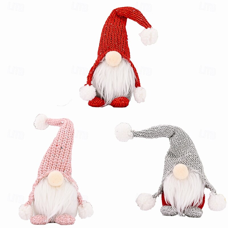 Christmas Gnome Figurines - Red Forest Elder with Knitted Hat, Standing Faceless Doll Ornaments, Festive Holiday Decorations2