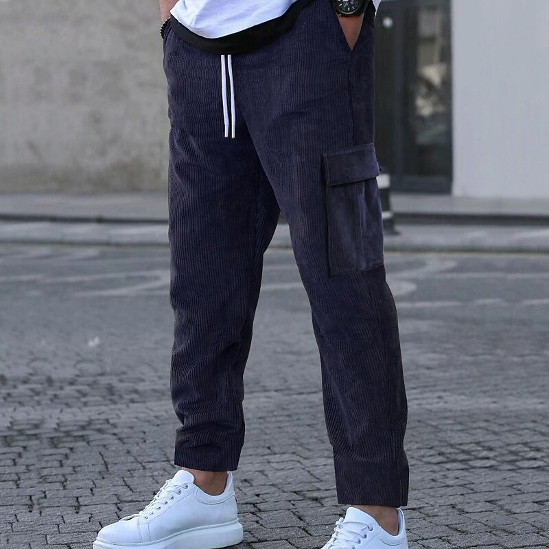 Men's Cargo Pants Corduroy Pants Trousers Pocket Elastic Waist Drawstring Plain Comfort Sports Outdoor Daily Fashion Casual ArmyGreen Black Micro-elastic2