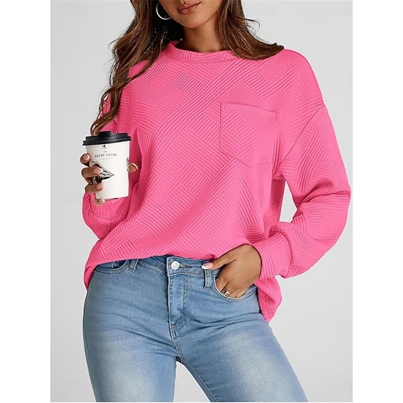 Women's Sweatshirt Casual Street Dailywear Crew Neck Pocket Long Sleeve Black Fuchsia Green Gray Fall Winter3