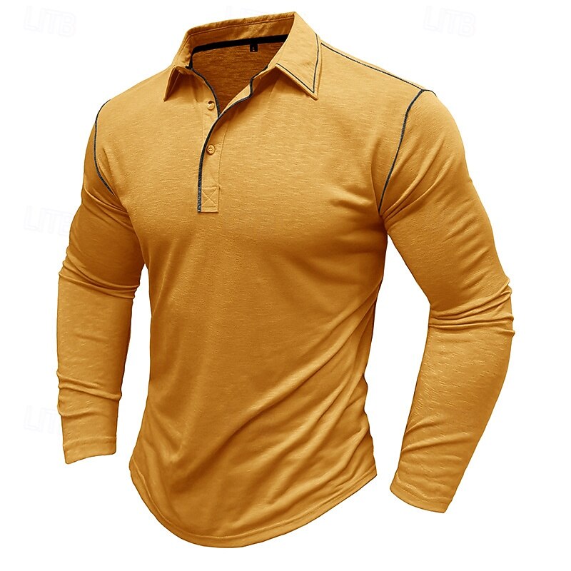 Men's Polo Shirt Golf Shirt Casual Sports Lapel Long Sleeve Fashion Basic Plain Button Pocket Spring &  Fall Regular Fit White Yellow Army Green Blue Light Grey Polo Shirt2