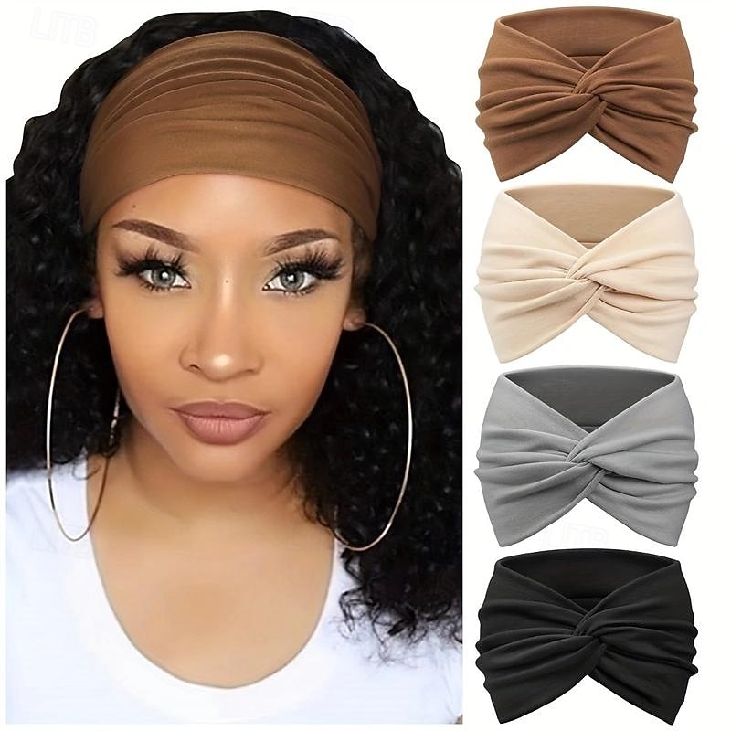 4-Pack Wide Headbands for Women - Soft, Bohemian Style Turban Hair Accessories with Knotted Design for Yoga, Running, Sports, and Everyday Wear - Vintage Inspired, Cute, and Comfortable Hair Band Acce