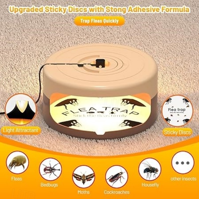 Flea Traps for Home – Indoor Pest Control Bed Bug Trap with 8 Sticky Discs, Non-Toxic and Safe for Pets and Kids2