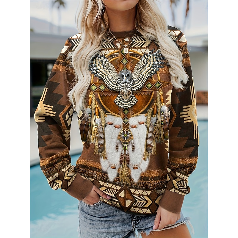 Women's Sweatshirt Tribal Street Dailywear Print Vintage Casual Crew Neck Long Sleeve Micro-elastic Fall Winter Comfrt Breathable Soft Fabric