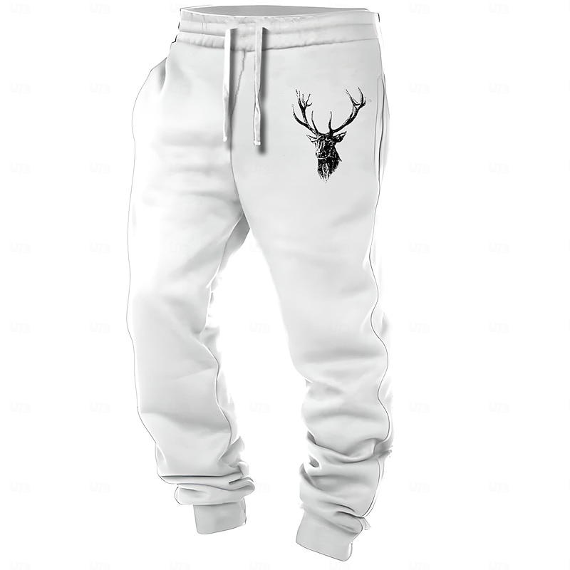 Men's Cowboy Deer Sweatpants Joggers Pants Trousers Mid Waist Drawstring Elastic Waist Vintage Western Casual Street Dailywear Pocket Spring Fall Winter 3D Print Black White Blue4