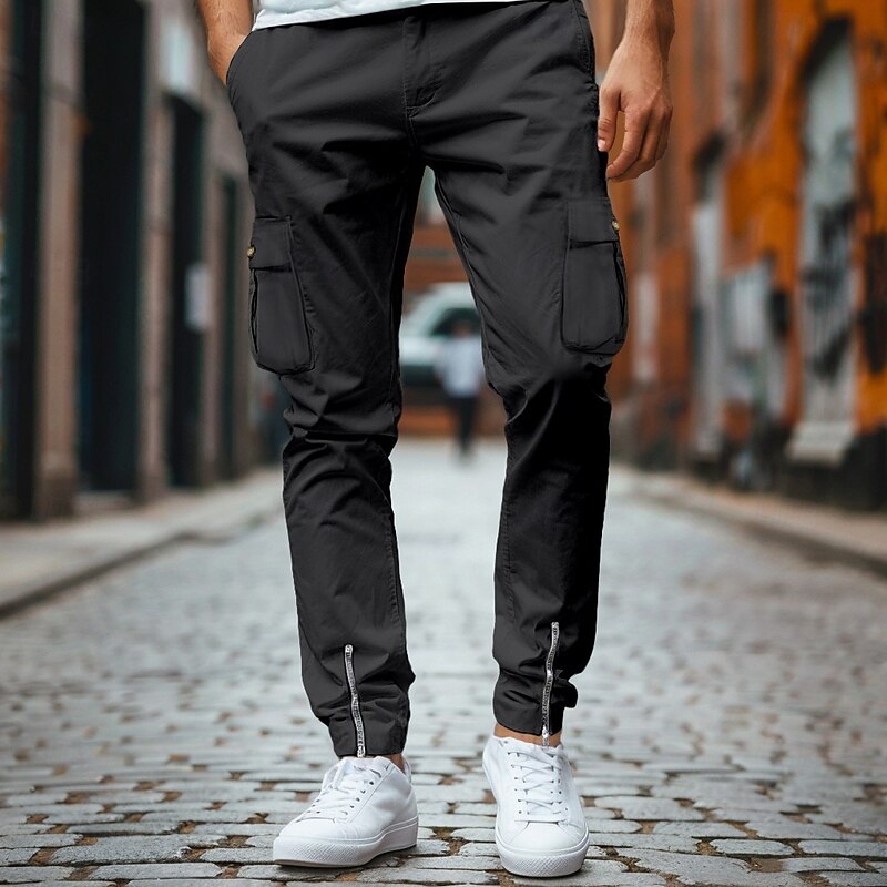 Men's Cargo Pants Trousers Chinos Casual Pants Zipper Cargo Pocket Plain Comfort Breathable Full Length Casual Daily Holiday Fashion Basic Black White Micro-elastic