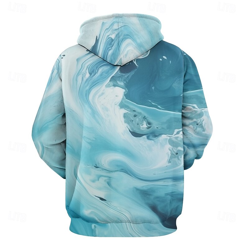 Men's Graphic Flowing Quicksand / Liquid Hoodie Hoodies Sweatshirt Vacation Daily Long Sleeve Hooded Vacation Sports Outdoor Going out Blue Printing Winter Spring &  Fall Designer3
