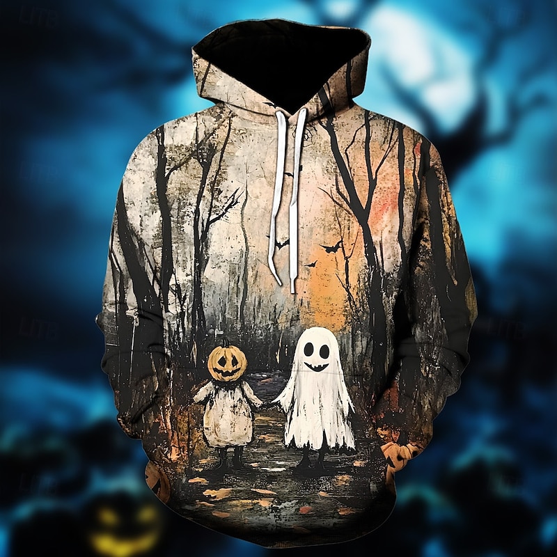 Halloween Ghost Pumpkin Hoodie Pullover Halloween 3D Front Pocket Graphic For Couple's Men's Women's Adults' Halloween Carnival Masquerade 3D Print Party Festival