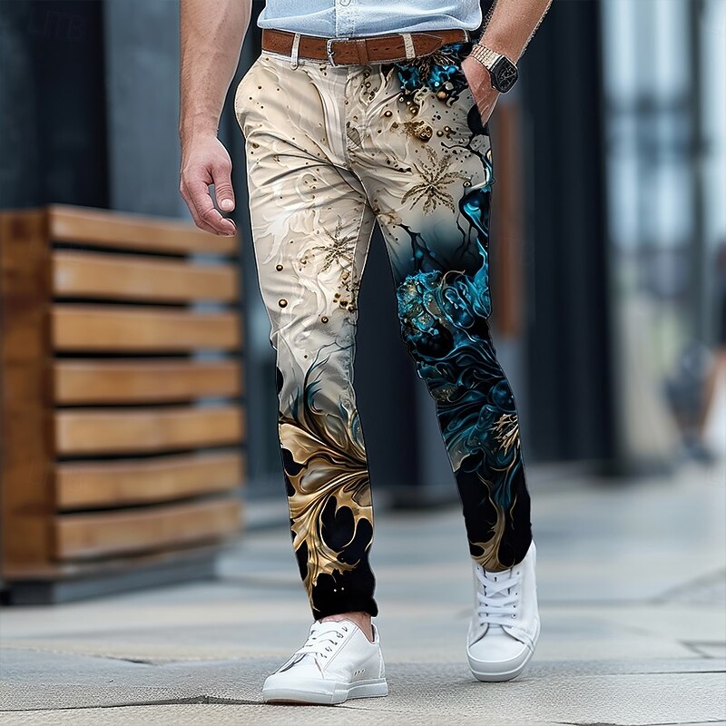 Men's 3D Print Dress Pants Mid Waist Fashion Casual Formal Dailywear Zipper Pocket Summer Spring Fall 3D Print Blue