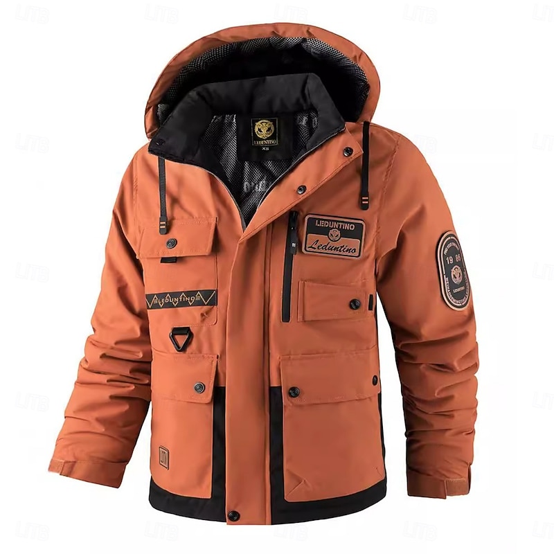 Men's Winter Jacket Sport Coat Hiking Jacket Parka Sports Outdoor Camping & Hiking Waterproof Windbreaker Zipper Pocket Fall Winter Solid Color Active Hooded Regular White Blue Orange Jacket - Main Image