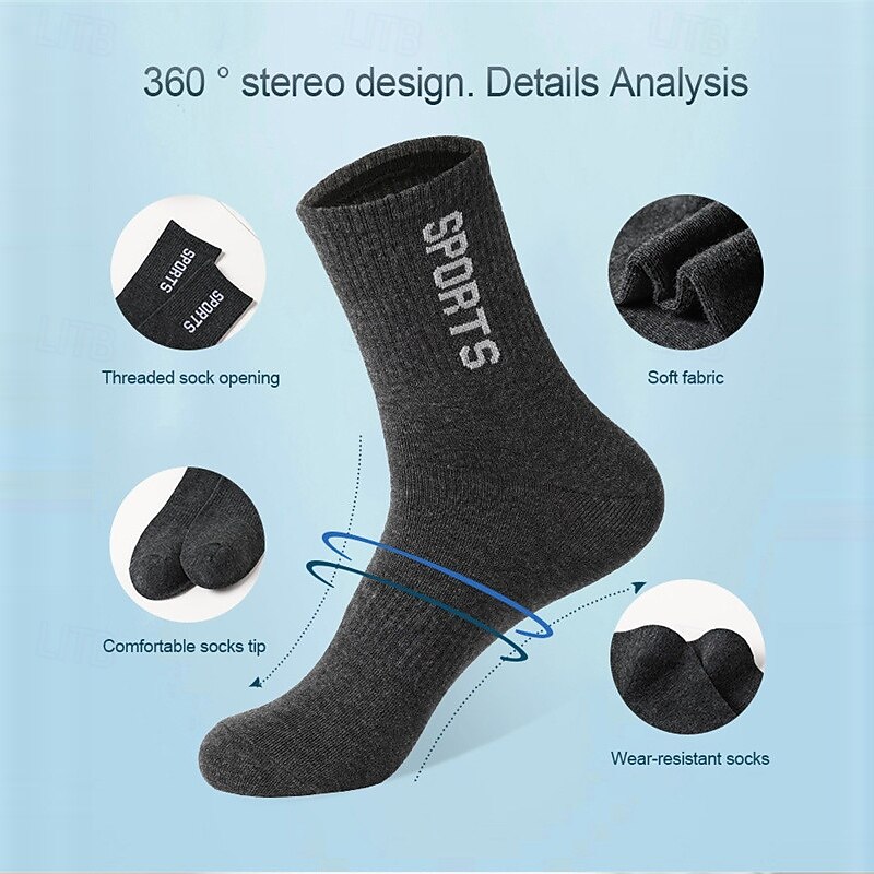 Men's Socks Bike Socks Sports Socks Athletic Socks Camping / Hiking Outdoor Exercise Cycling / Bike Bike / Cycling Warm Breathable Non-Skid 1 Pair Winter Letter & Number Cotton Dark Grey Black White2
