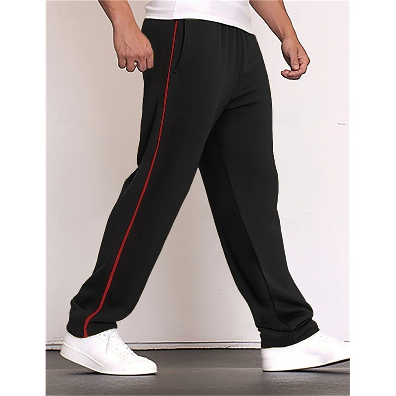 Men's Sweatpants Wide Leg Sweatpants Trousers Patchwork Pocket Drawstring Color Block Comfort Sports Outdoor Daily Fashion Casual Black Red Micro-elastic2