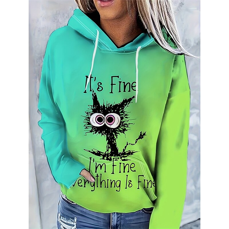 Women's Hoodie Sweatshirt Cat Street Dailywear Pocket Print Casual Hoodie Long Sleeve Micro-elastic Fall Winter Comfrt Breathable Soft Fabric