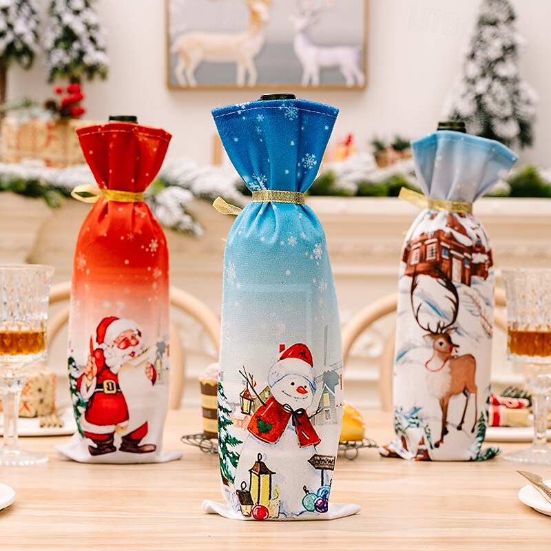 Christmas Bottle Covers, Christmas Decoration Xmas Party Ultra-Soft Fabric Cartoon Santa Wine and Champagne Bottle Sleeves4