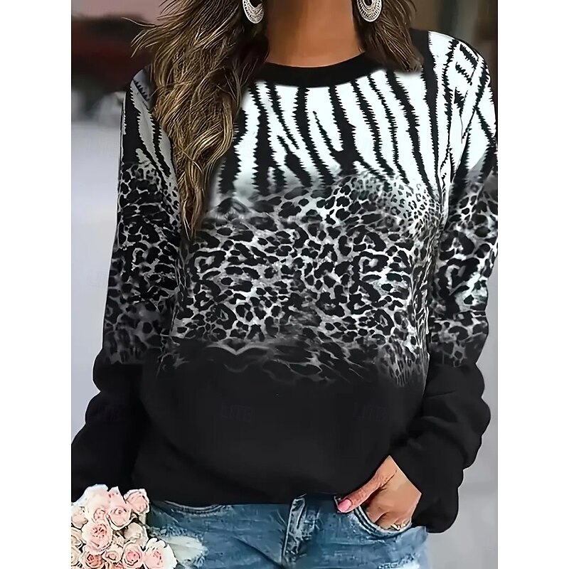 Women's Sweatshirt Leopard Street Dailywear Print Casual Crew Neck Long Sleeve Micro-elastic Fall Winter Comfrt Breathable Soft Fabric