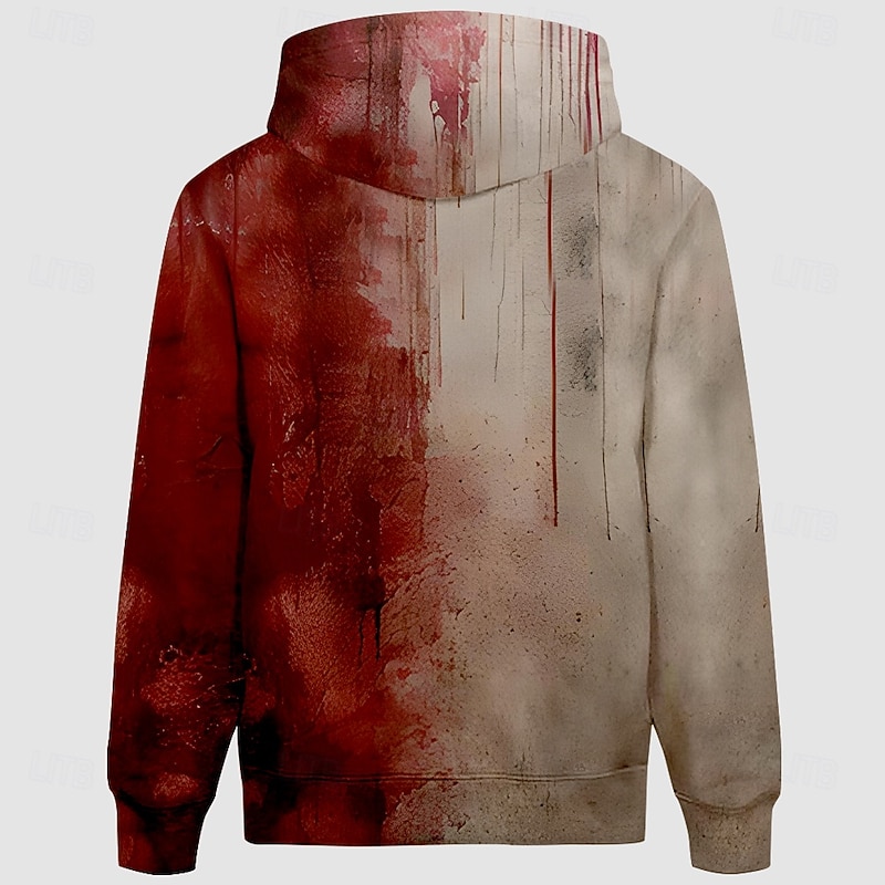 Halloween Men's Blood Splatter Blood stains Hoodie Hoodies Sweatshirt Exaggerated Funny Long Sleeve Hooded Sports Outdoor Holiday Streetwear Red / White Print Front Pocket Spring &  Fall Designer2