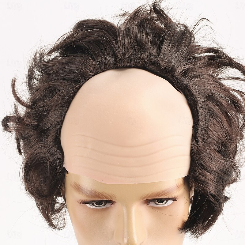 Old Man Wig Bald Wig with Hair On Sides Balding Wig Bald Wig for Adults 100 Days of School Costume Short Synthetic Wig for Cosplay Costume Halloween Party