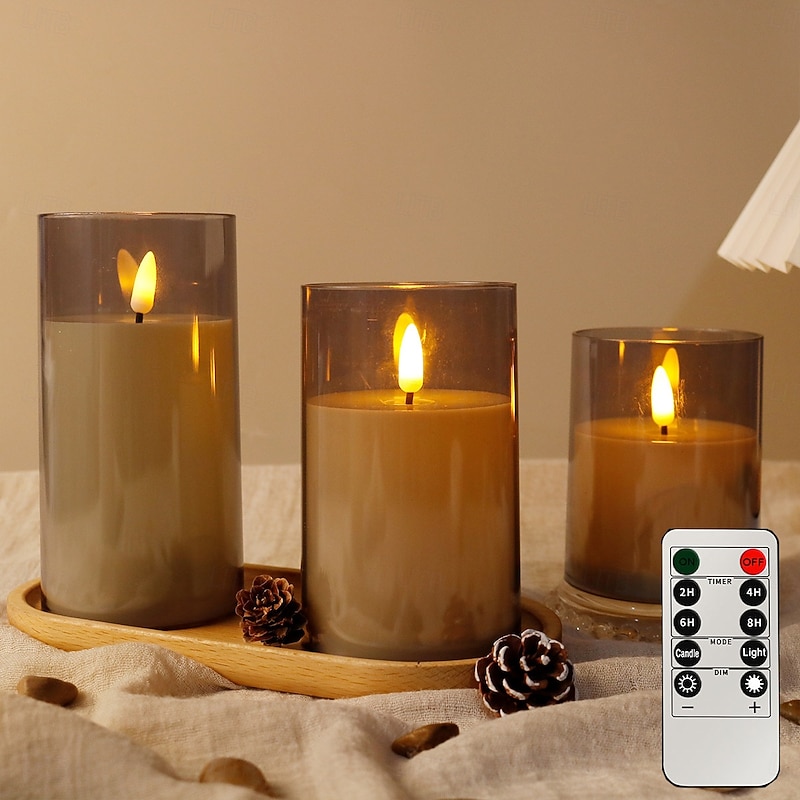 3pcs Flameless LED Candle Lights with Remote Control, AAA Battery Powered Flashing Night Lamp for Christmas, Wedding, Party, Halloween, Home, Bedroom Holiday Decoration2