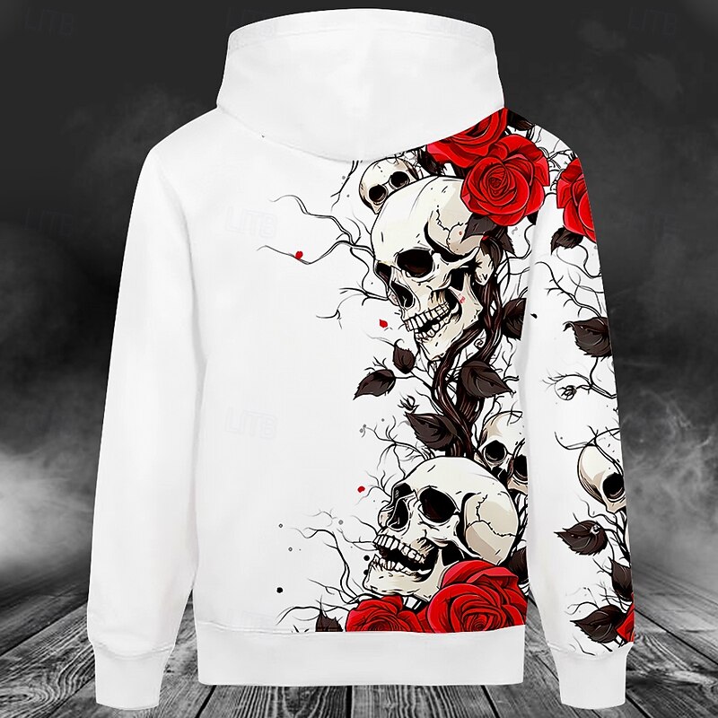 Halloween Day of the Dead Floral Pumpkin Men's Fashion 3D Print Hoodie Vacation Club Hoodies White Red Hooded Pocket 3D Print Fall Winter Designer Hoodie Sweatshirt2