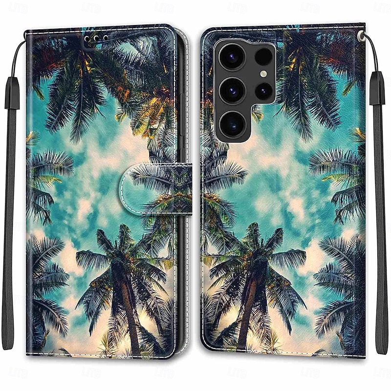 Phone Case For S25 S24 S23 S22 Plus  Ultra S23 FE S20 A55 5G A35 5G A25 A15 Back Cover with Stand Holder with Wrist Strap Card Slot Retro TPU PU Leather