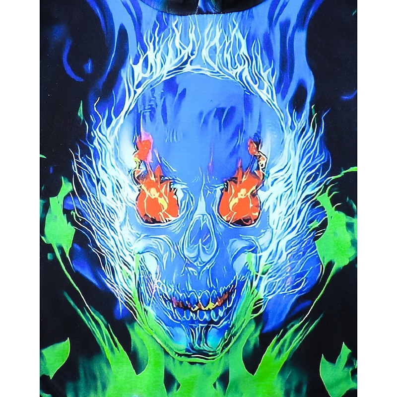 Boys 3D Graphic Skull Sports Suit Hoodie Set Tracksuits Long Sleeve Spring Fall Daily Casual Tights Kids 4-12 Years Hooded Outdoor Vacation Sports Tailored Fit4