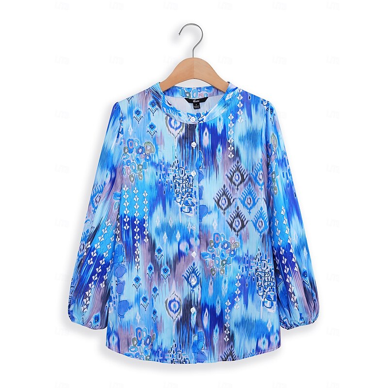 Women's Shirt Basic Buttons Print Long Sleeve Regular Tops Casual Pink Blue Green Spring Fall2