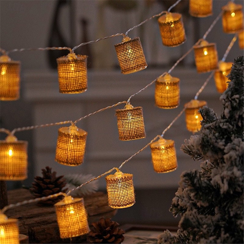 LED String Lights Christmas Lights Clearance Linen Cylindrical Nordic Design Battery Powered for Room Courtyard or Christmas Decorations Batteries Powered 1Set4
