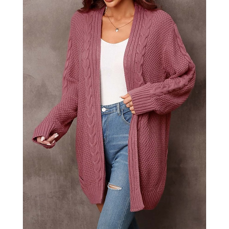 Women's Sweater Fashion Daily Casual Graphic Print Open Front Knitted Textured Long Sleeve Long Tops Knit Home Work Black Pink Fall Winter4