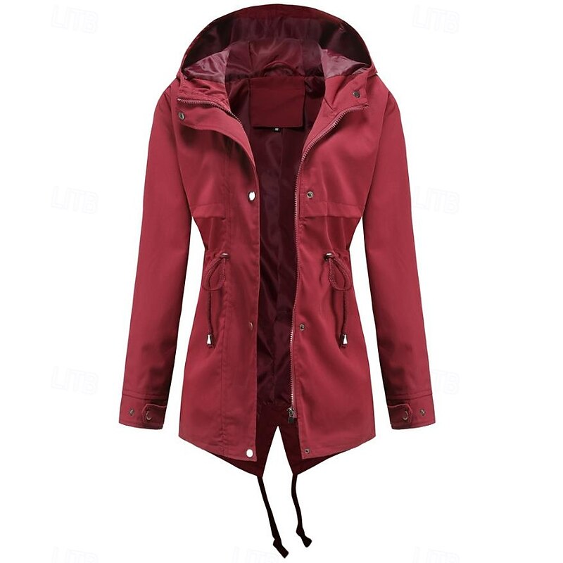 Women's Winter Coat Waterproof Windproof Zipper Outdoor Solid Color Work Casual Zipper Hoodie Loose Fit Long Sleeve Outerwear Black Yellow Red Winter4