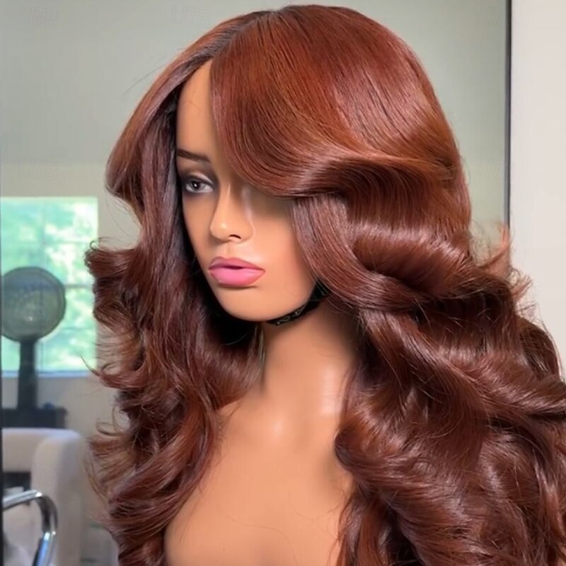 Remy Human Hair 13x4 Lace Front Wig Middle Part Brazilian Hair Loose Wave Brown Wig 130% 150% Density 100% Virgin Glueless Pre-Plucked For Women Long Human Hair Lace Wig3
