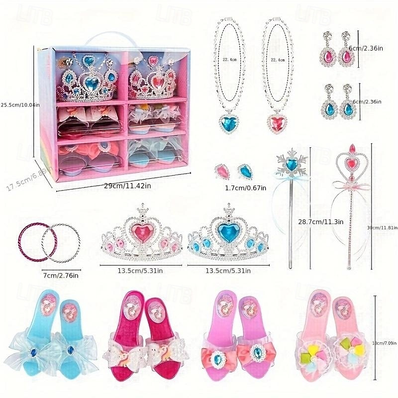 Princess Dress-Up Shoes, Slippers, Necklace, and Earrings Set - Girls' Birthday Gift, Family Play, Pretend Toy Jewelry Box - Perfect for Imaginative Play and Creative Expression3