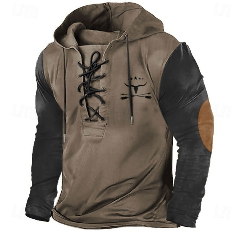 Men's Cow Hoodie Hoodies Sweatshirt Fashion Cool Long Sleeve Hooded Brown Khaki Drawstring Fall Winter Designer4