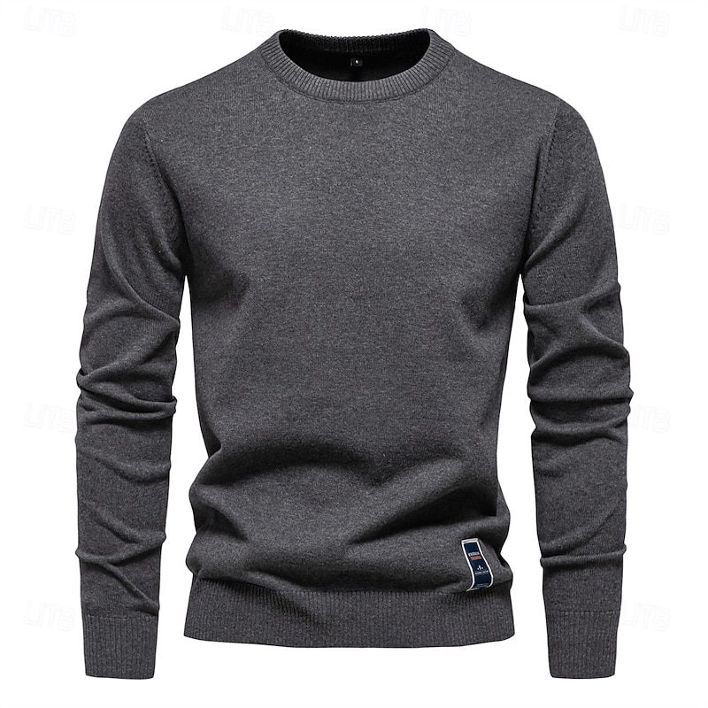 Mens Solid Cotton Crew Neck Knitted Pullover Sweaters Casual Fashion Classic Sweater for Men