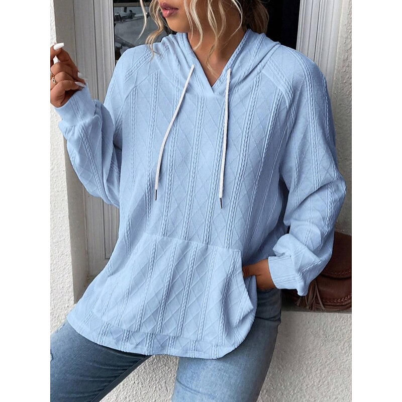 Women's Pullover Casual Plain Hooded Pocket Long Sleeve White Pink Blue Gray Spring Fall4