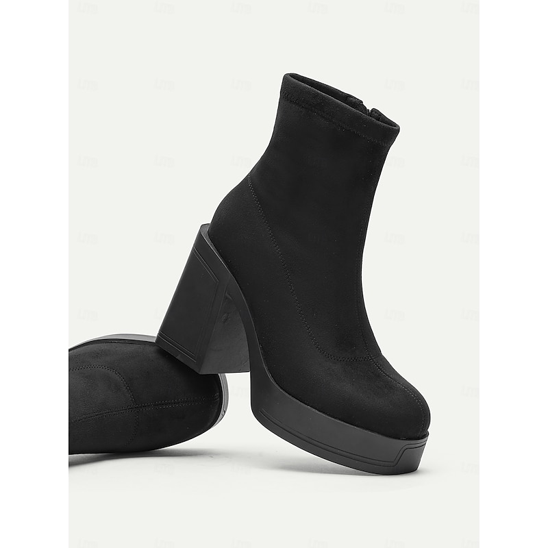 Women's Black Suede Platform Ankle Boots – Chunky High Heel Design for Casual and Party Wear4