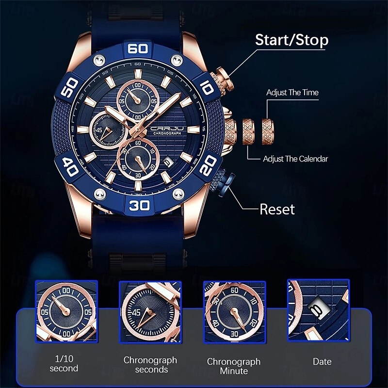 CRRJU Men Watches Top Brand Luxury Quartz Silicone Strap Sport Waterproof Clock with Luminious Quartz Watch4