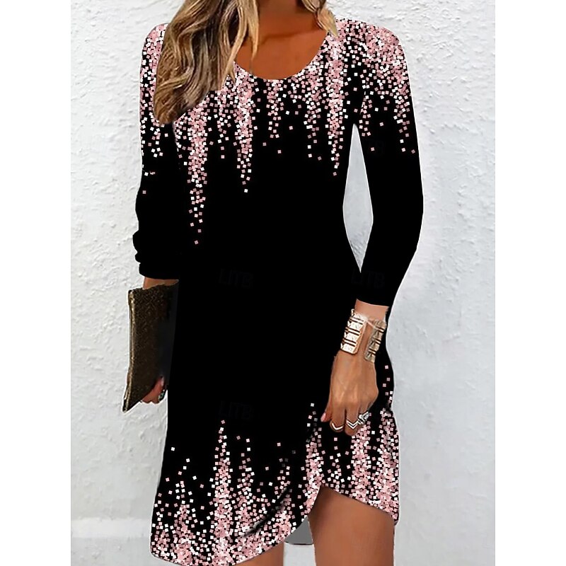 Women's Mini Dress Crew Neck Long Sleeve Sheath Dress Petite Dress T Shirt Dress Tee Dress Elegant Stylish Street Casual Regular Fit Floral Pink Summer