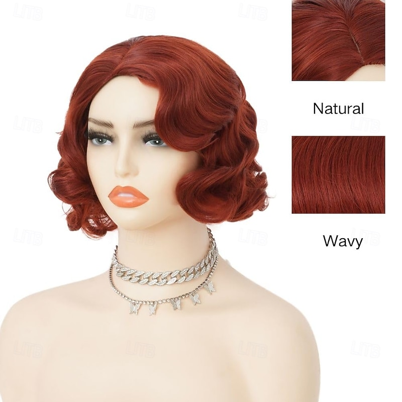 Short 1920s Wigs for Women Finger Wave Natural Synthetic Hair Wig Lady Cosplay Carnival Costume Flapper Wig Halloween Wigs3