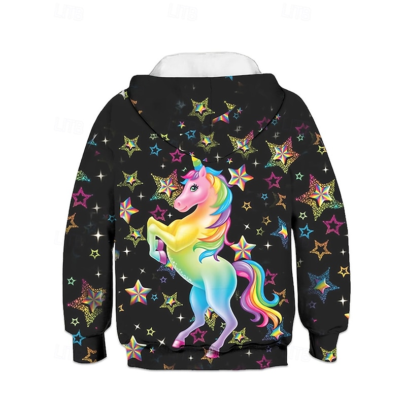 Girls' 3D Graphic Unicorn Hoodie Long Sleeve Fall Winter Fashion Adorable Basic Kids 4-12 Years Hooded Outdoor Casual Daily Regular Fit2