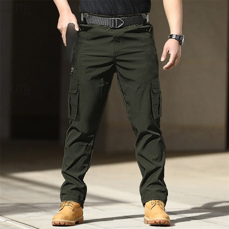 Men's Cargo Pants Trousers Elastic Waist Zipper Pocket Straight Leg Plain Comfort Soft Full Length Outdoor Daily Going out Fashion Streetwear Black Blue4