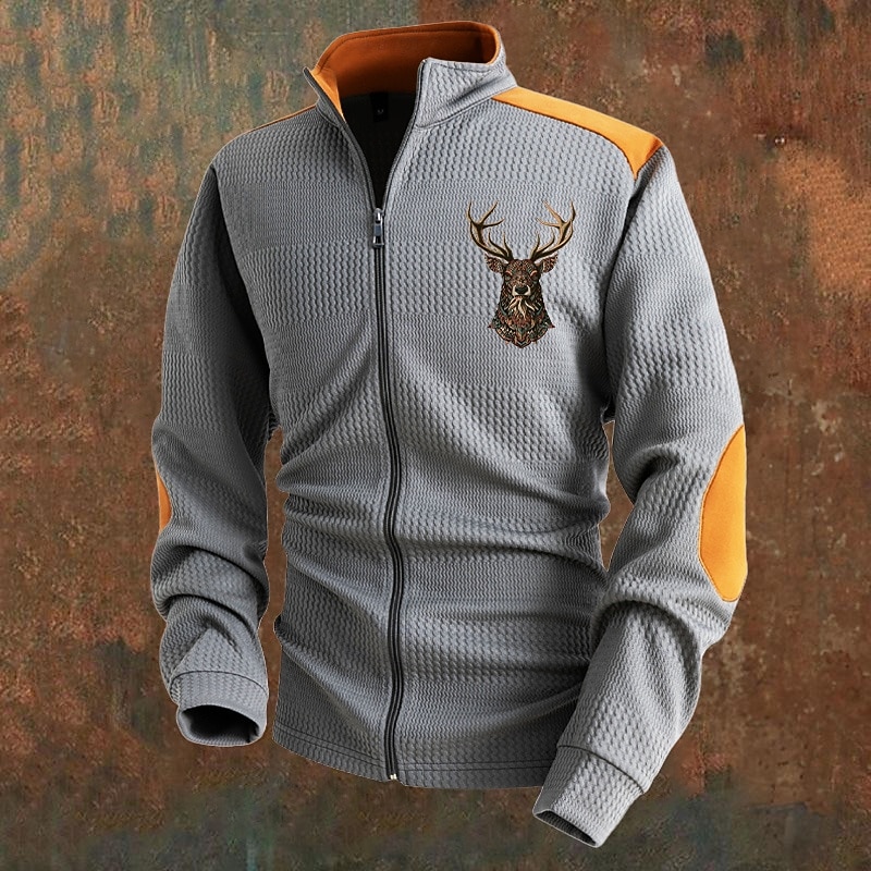 Men's Lightweight Jacket Transition Jacket Casual Jacket Vacation Daily Breathable Pocket Jacquard Fall & Winter Color Block Deer Fashion Classic Stand Collar Regular Black White Blue Khaki Gray3