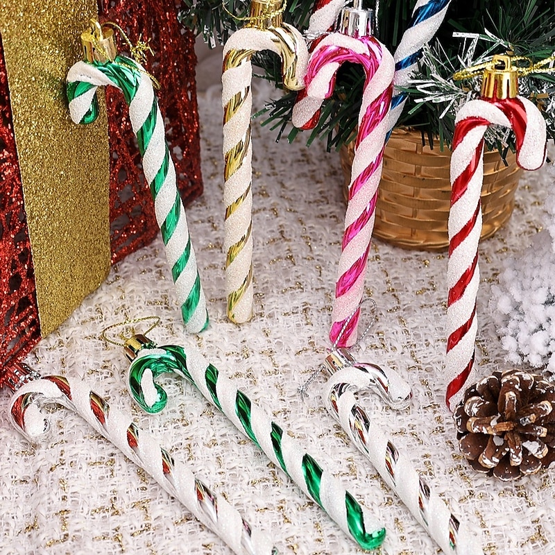 Christmas Peppermint Candy Cane Ornaments, Christmas Decoration Xmas Party Plastic Peppermint Candy Canes, Holiday Gifts and Home Decor2