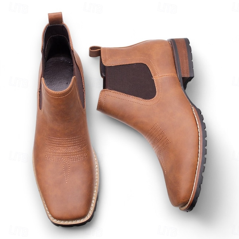 Men's Brown and Black Leather Chelsea Boots – Classic Slip-On Ankle Boots with Elastic Side Panels for Casual and Formal Wear3